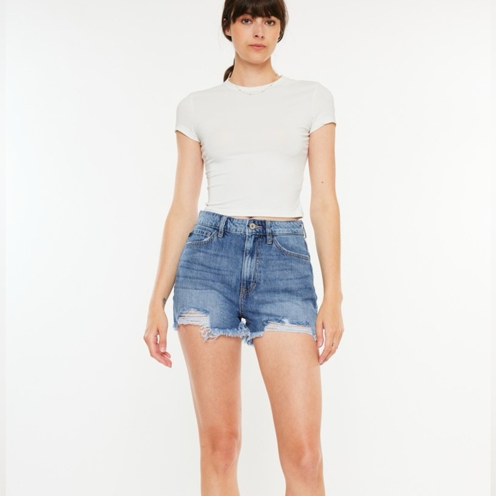 Kancan Distressed Raw Hem High Waist Denim Shorts
